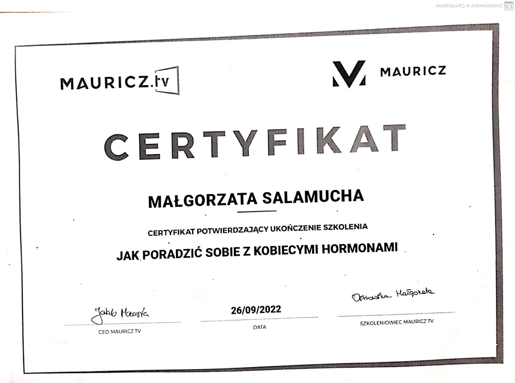 Certyfikat: CERTYFIKAT POTWIERDZAJĄCY UKOŃCZENIE SZKOLENIA JAK PORADZ... — 26/09/2022